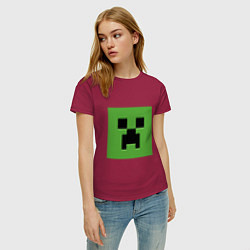 Футболка хлопковая женская Minecraft creeper face, цвет: маджента — фото 2