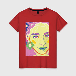 Женская футболка Женский портрет с полевыми цветами