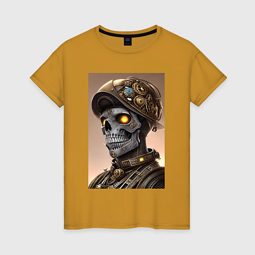 Женская футболка Cool skull - steampunk - neural network / Горчичный – фото 1