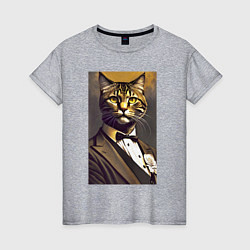 Женская футболка Крутой котяра - джентльмен - нейросеть
