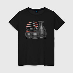 Футболка хлопковая женская Japan sake, цвет: черный