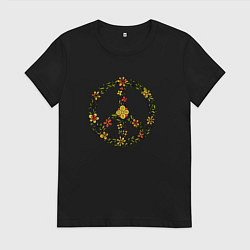 Женская футболка Пацифик знак хиппи цветы