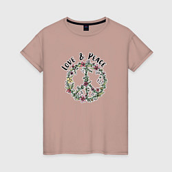 Женская футболка Хиппи знак мира цветочный пастельный peace and lov