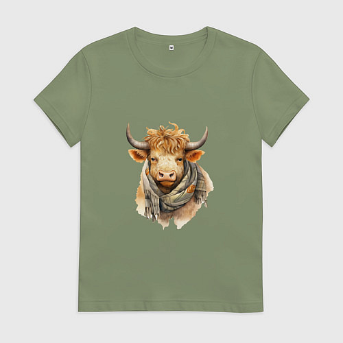 Женская футболка Бык в шарфе / Авокадо – фото 1