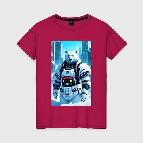 Женская футболка Polar bear - cyberpunk - neural network / Маджента – фото 1