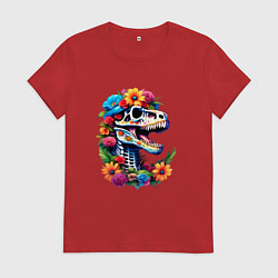 Женская футболка Череп тираннозавра с яркими цветами, мексиканский