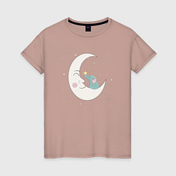 Футболка хлопковая женская Слонёнок на луне, цвет: пыльно-розовый