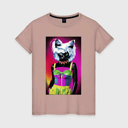 Женская футболка Cat fashionista - pop art - neural network / Пыльно-розовый – фото 1