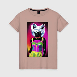 Женская футболка Cat fashionista - pop art - neural network