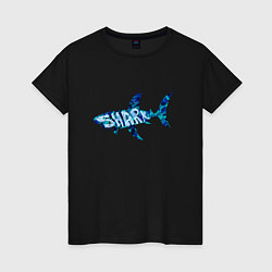 Женская футболка Акула из мозаики цвета моря с надписью shark