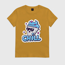 Футболка хлопковая женская Отдых chill, цвет: горчичный