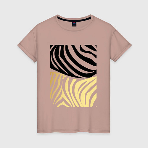 Женская футболка Принт зебра черно- золотой / Пыльно-розовый – фото 1