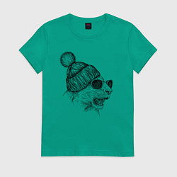 Футболка хлопковая женская Львица в шапке, цвет: зеленый