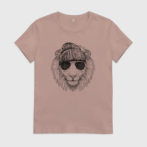 Женская футболка Лев модный / Пыльно-розовый – фото 1