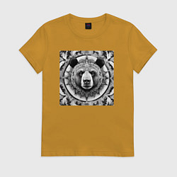 Футболка хлопковая женская Мандала-медведь, цвет: горчичный