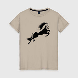 Футболка хлопковая женская Лошадь в прыжке, цвет: миндальный