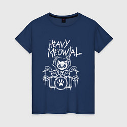 Футболка хлопковая женская Heavy Meowtal - кошачья музыка, цвет: тёмно-синий