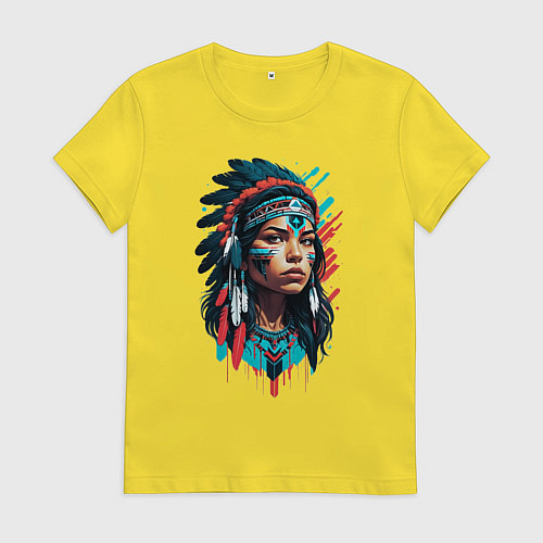 Женская футболка Индианка в роуче и боевой раскраске / Желтый – фото 1