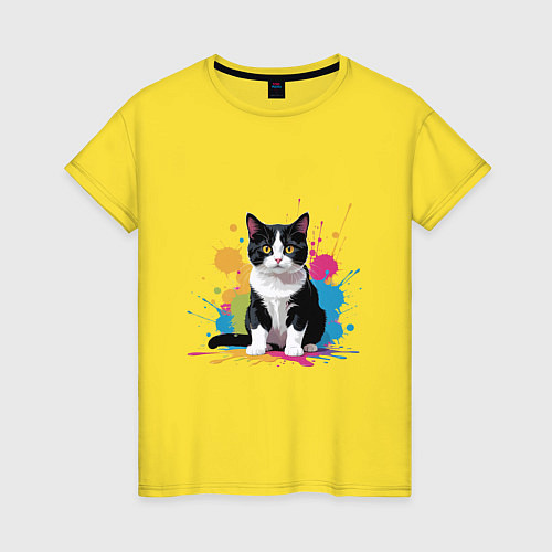 Женская футболка Кот проказник / Желтый – фото 1