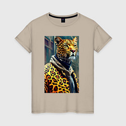 Женская футболка Крутой леопард житель мегаполиса