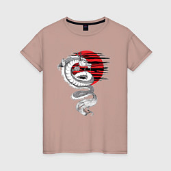 Женская футболка Тату японский дракон с красным солнцем
