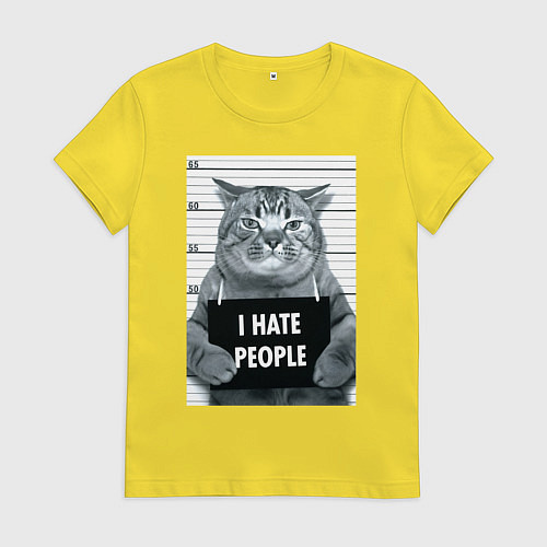Женская футболка Кот преступник уголовник с табличкой / Желтый – фото 1