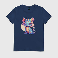 Футболка хлопковая женская Cute dragon cat, цвет: тёмно-синий