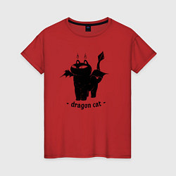 Футболка хлопковая женская Black dragon cat, цвет: красный