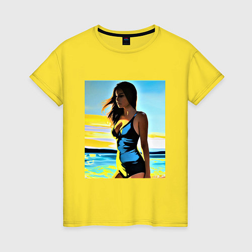 Женская футболка Отдыхающая в купальнике / Желтый – фото 1