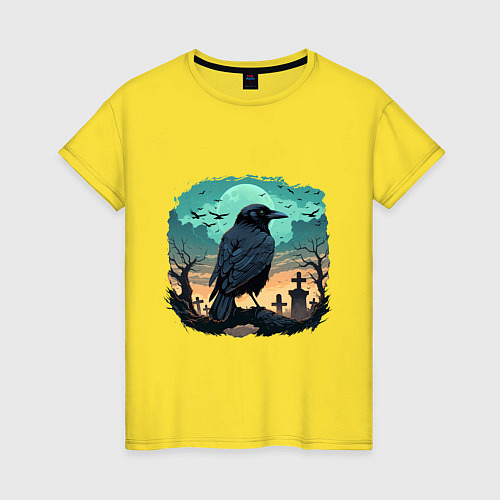 Женская футболка Черный ворон на кладбище / Желтый – фото 1
