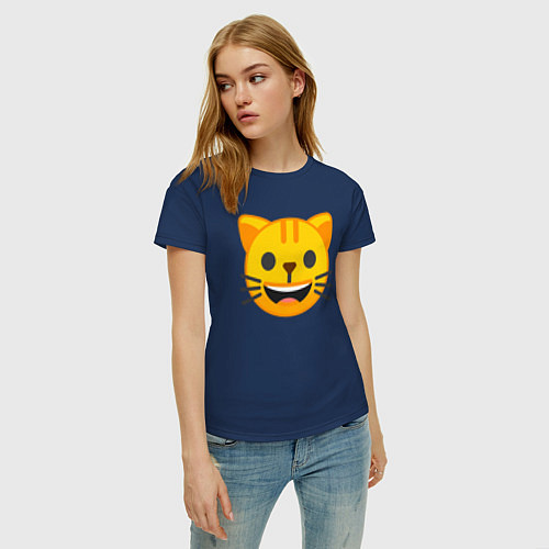Женская футболка Жёлтый котик счастлив / Тёмно-синий – фото 3