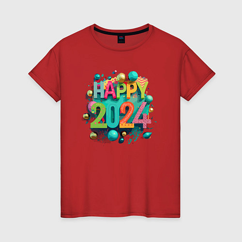 Женская футболка Happy 2024 / Красный – фото 1