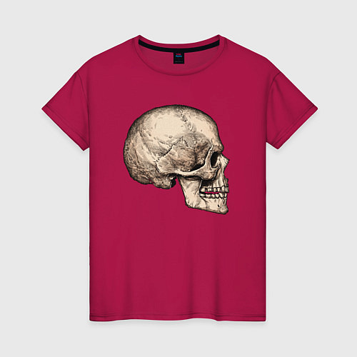 Женская футболка Череп цветной сбоку / Маджента – фото 1
