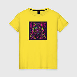 Женская футболка Неоновый кот самурай