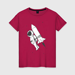 Футболка хлопковая женская Полёт на ракете, цвет: маджента