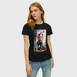 Футболка хлопковая женская Barbie among flowers - neural network, цвет: черный — фото 2