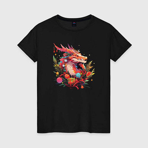 Женская футболка Christmas angry dragon / Черный – фото 1