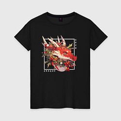 Футболка хлопковая женская Christmas red dragon, цвет: черный