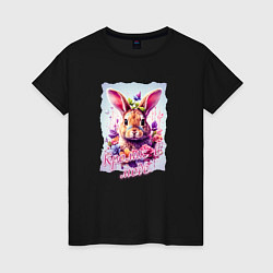 Женская футболка Кролик в цветах надпись