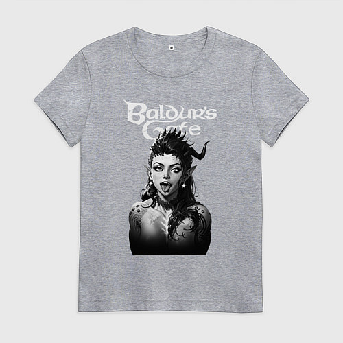 Женская футболка Ахегао Карлах - Baldurs gate 3 / Меланж – фото 1