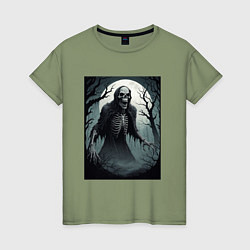Женская футболка Привидение-скелет в ночном лесу