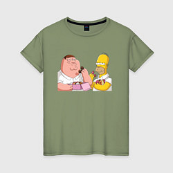 Женская футболка Питер и Гомер едят пончики