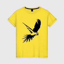 Футболка хлопковая женская Попугай летит трафарет, цвет: желтый