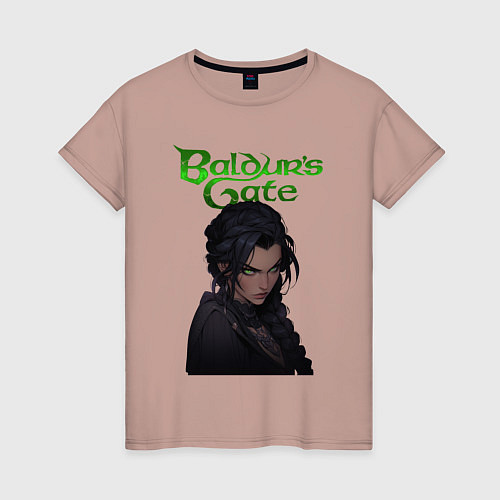 Женская футболка Shadowheart - baldurs gate 3 - зеленый / Пыльно-розовый – фото 1