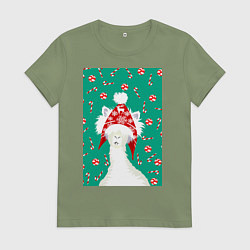 Женская футболка Лама - альпака в ушанке