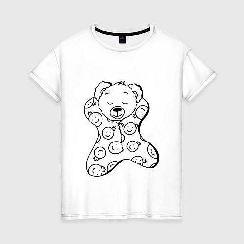 Женская футболка Спящий мишка в пижаме - раскраска / Белый – фото 1