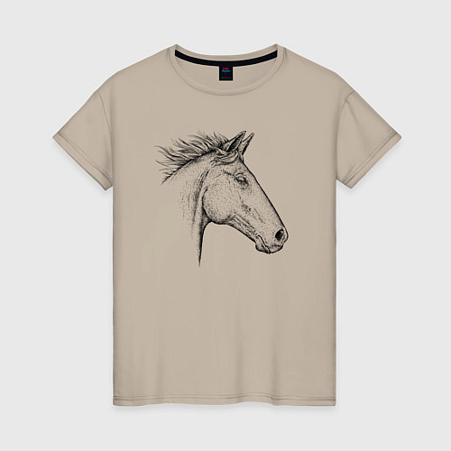 Женская футболка Голова лошади в профиль / Миндальный – фото 1