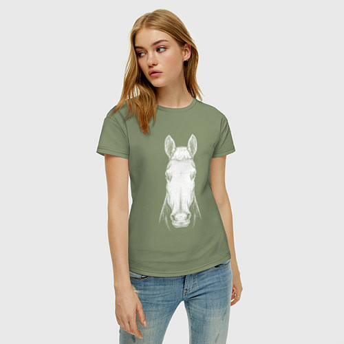 Женская футболка Голова белой лошади анфас / Авокадо – фото 3