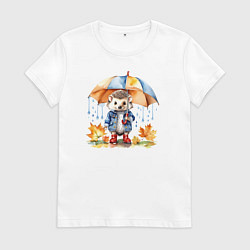 Женская футболка Осенний ежик с зонтиком