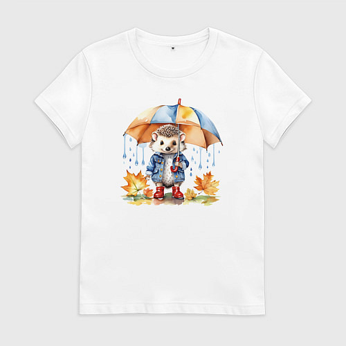 Женская футболка Осенний ежик с зонтиком / Белый – фото 1